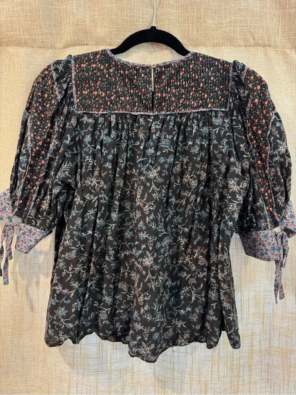 Ulla Johnson Black Floral Smocked Yoke Puff Sleeve Blouse
